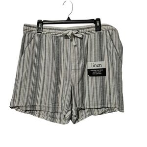 Dash Large Washable Linen Blend Gray Striped Draw String Shorts Cruise Beach